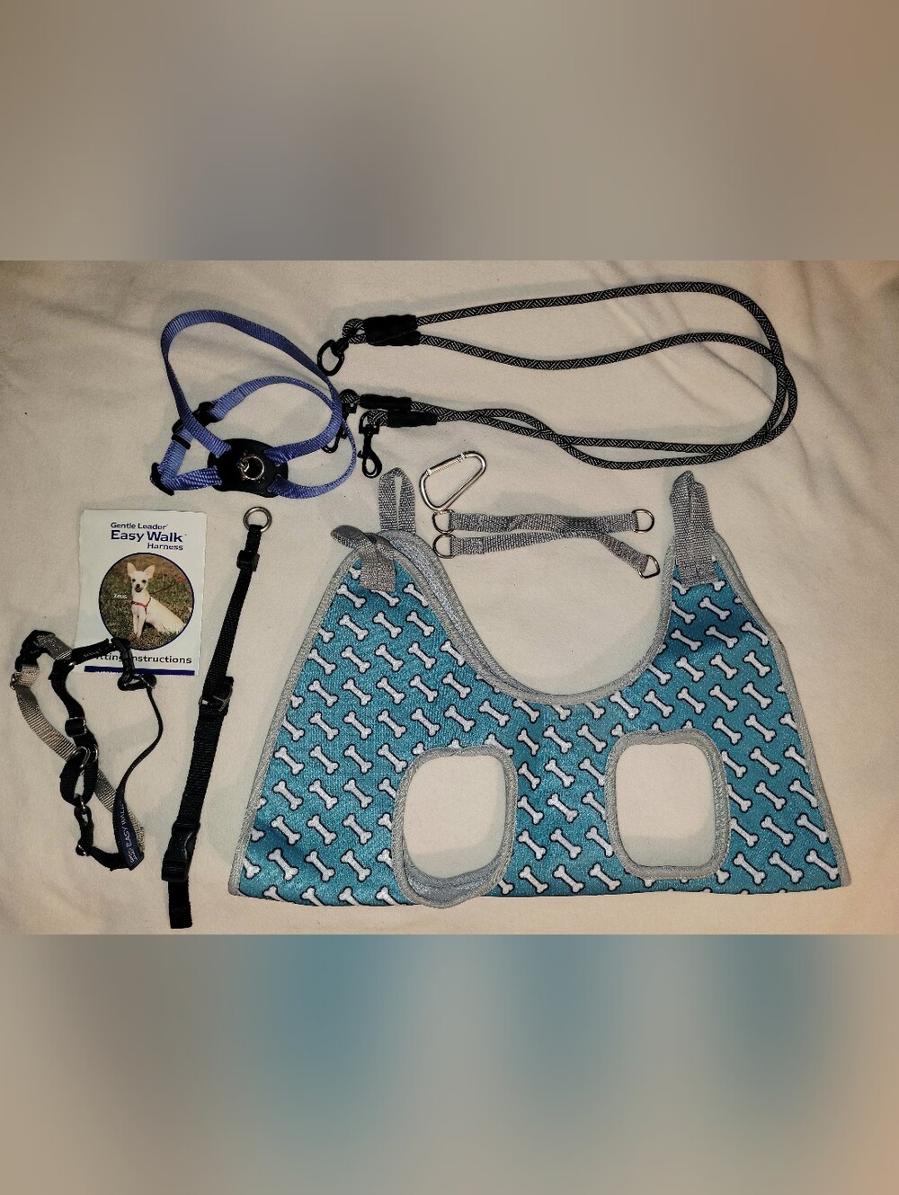 Supet Dog Grooming Hammock Harness for Dogs Cats Coral Blue Small + Gentle Lead
